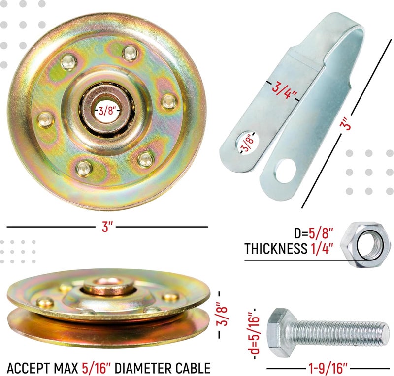 Granatan Heavy Duty Garage Door 3" Pulley Kits, 3/8" Arbor 200LB Load, Complete Hardware Included - Image 2